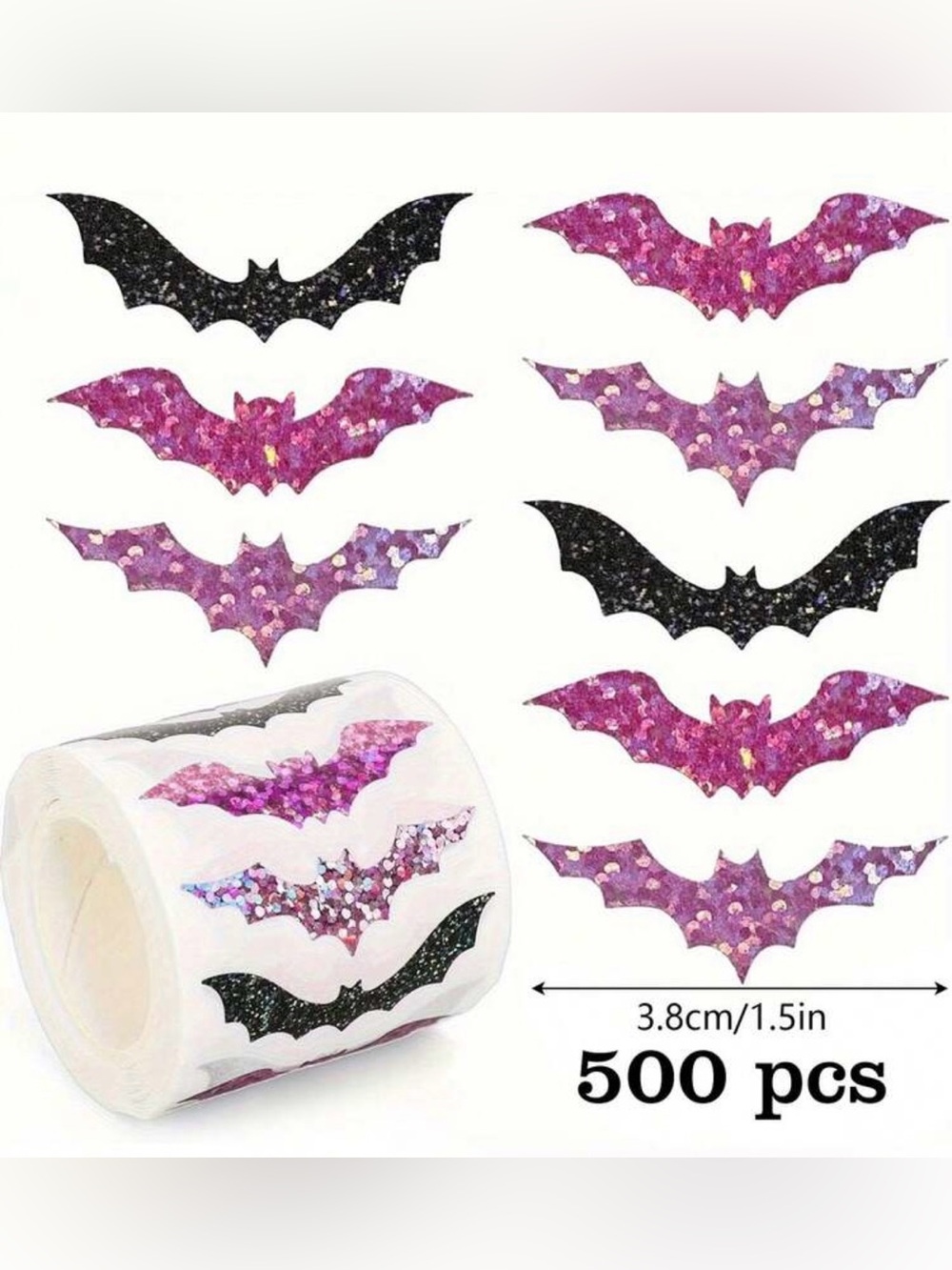 Glitter Bat Stickers - 500-Pack (Black & Purple)